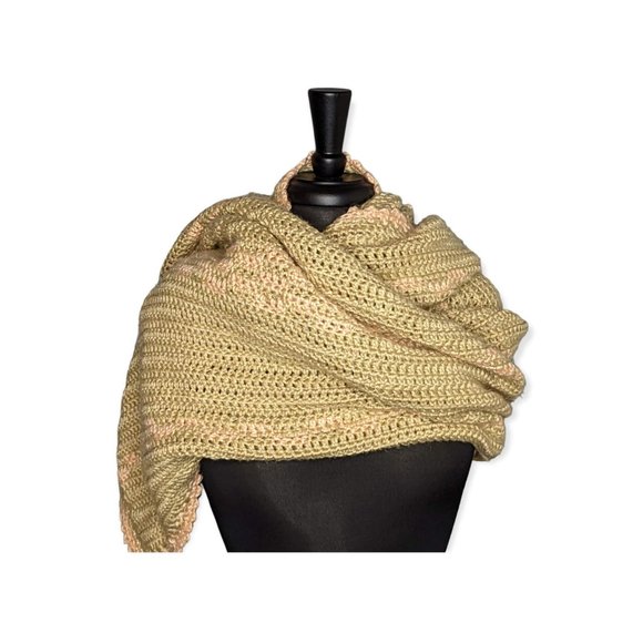 Handmade Light Pink & Tan Crochet Wrap - Picture 1 of 7